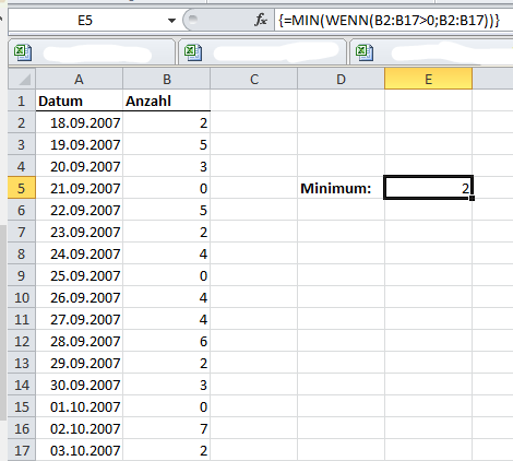 excel min